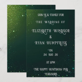 テーマに合ったエレガントなグリーンスパークルデザイン 招待状