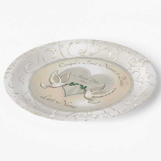 テーマの紙皿の名前、日付を結婚している愛鳥 ペーパープレート (アングル)