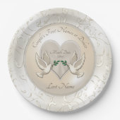 テーマの紙皿の名前、日付を結婚している愛鳥 ペーパープレート (正面)
