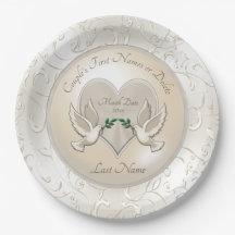 テーマの紙皿の名前、日付を結婚している愛鳥