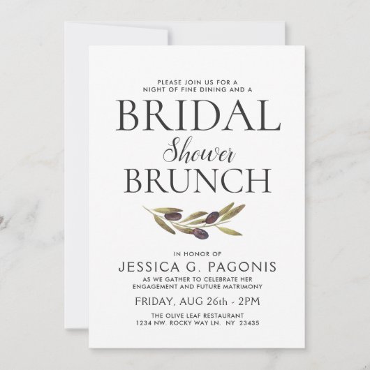 テーマの花嫁のブランチの賢明な招待を食事するレストラン 招待状 (正面)