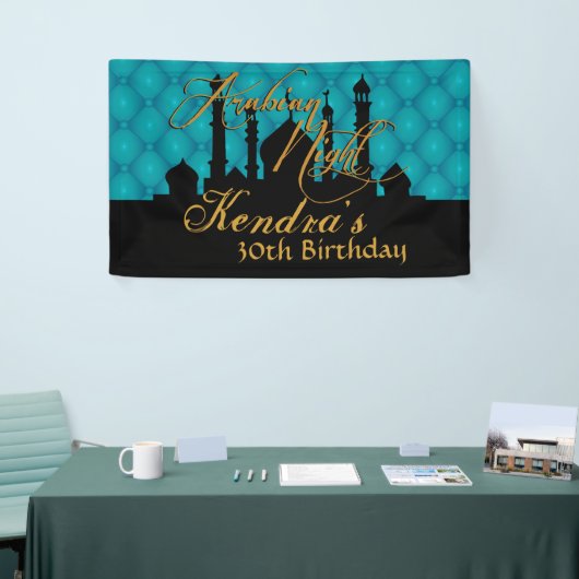 テーマアラビアンナイトティール（緑がかった色）の緑 横断幕 (トレードショー)