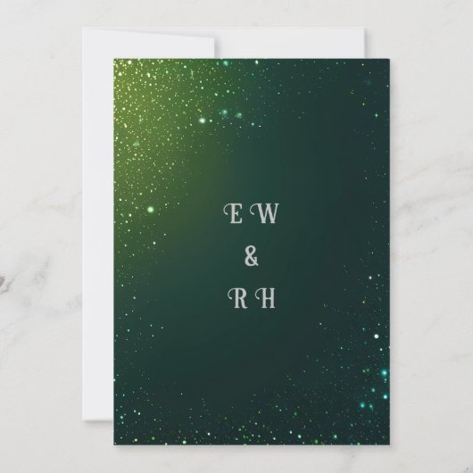 テーマエレガントを設定するための緑のスパークルデザイン 招待状 (裏面)