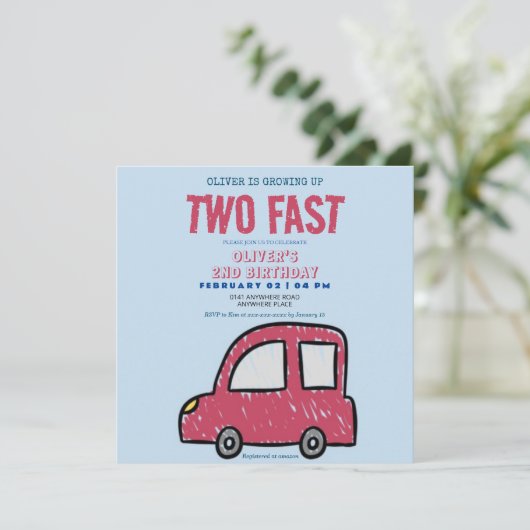 テーマカスタム男の子2歳の誕生日 招待状 (スタンド正面)