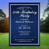 テーマクラシックゴルフブルーホワイト50誕生日 招待状