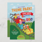 テーマパークローラーコアスターライド誕生日パーティー 招待状 (正面/裏面)