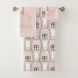 テーマフランスのピンク香水ボトルシックモノグラム バスタオルセット