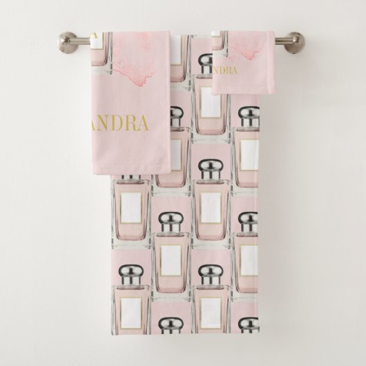 テーマフランスのピンク香水ボトルシックモノグラム バスタオルセット (インサイチュ)