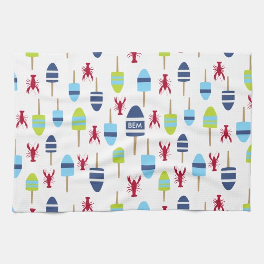 テーマブ航海のイ及びロブスターモノグラムの キッチンタオル (横)