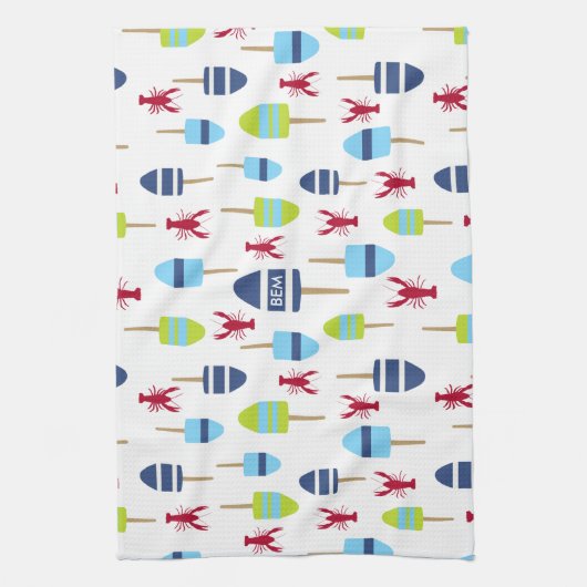 テーマブ航海のイ及びロブスターモノグラムの キッチンタオル (縦)