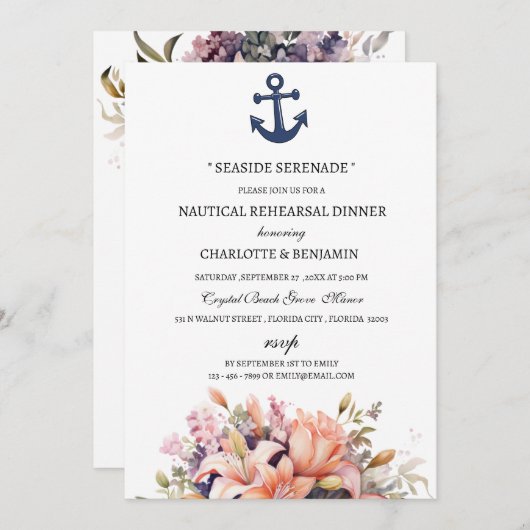 テーマユニーク航海のビーチリハーサルディナー 招待状 (正面/裏面)