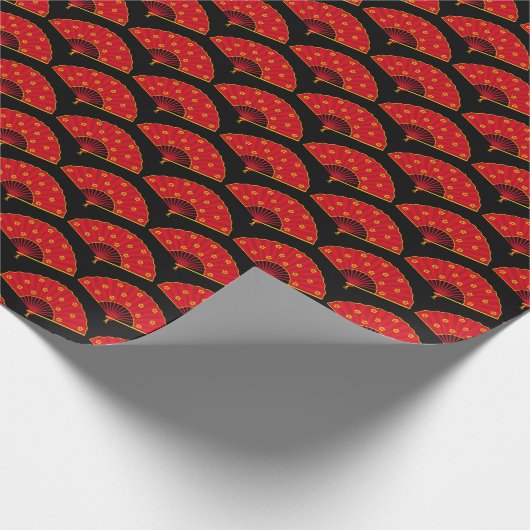 テーマ日本のの赤伝統的東洋ファン ラッピングペーパー (角)