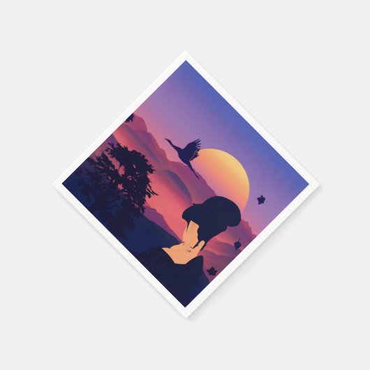 テーマ日本の芸者の木と日の出 スタンダードカクテルナプキン (角)