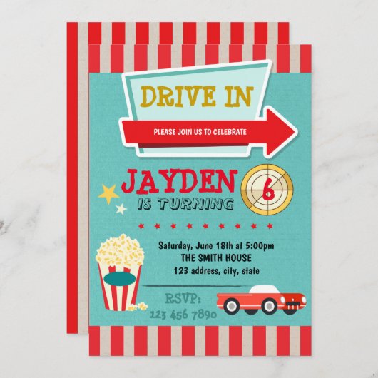 テーマ映画パーティの招待状で運転して下さい 招待状 (正面/裏面)