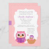 テーマ本女の子のかわいいフクロウのベビーシャワー招待状 招待状 (正面/裏面)