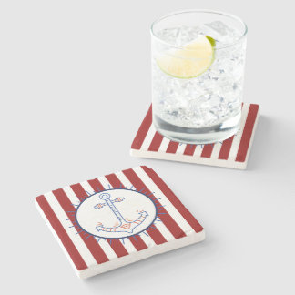 テーマ航海のいかりセーリングブルーレッドホワイト ストーンコースター