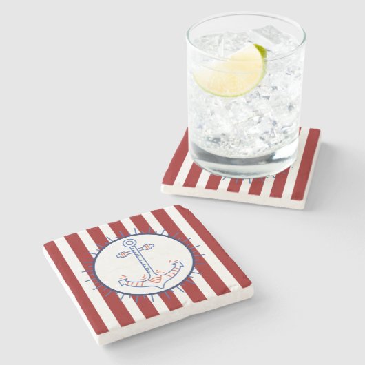 テーマ航海のいかりセーリングブルーレッドホワイト ストーンコースター (横)