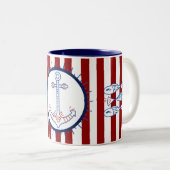 テーマ航海のいかり魚セーリングブルーレッドホワイト ツートーンマグカップ (正面右)