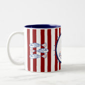 テーマ航海のいかり魚セーリングブルーレッドホワイト ツートーンマグカップ (左)