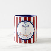 テーマ航海のいかり魚セーリングブルーレッドホワイト ツートーンマグカップ (中央)