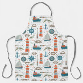 テーマ航海のの赤いティール(緑がかった色)灰色の白いパターン エプロン (正面)