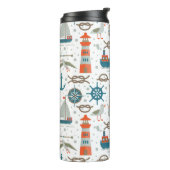 テーマ航海のの赤いティール（緑がかった色）灰色の白いパターン タンブラー (回転左)