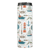 テーマ航海のの赤いティール（緑がかった色）灰色の白いパターン タンブラー (裏面)