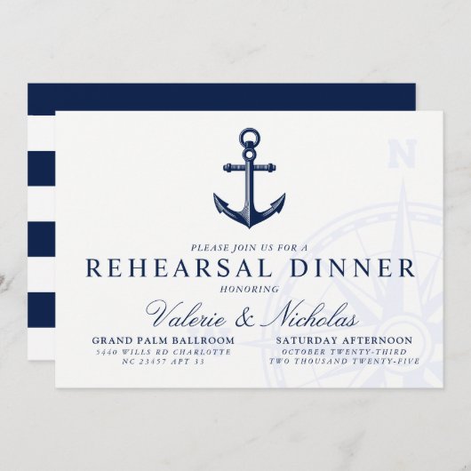 テーマ航海のの |ヴィンテージいかりリハーサルディナー 招待状 (正面/裏面)