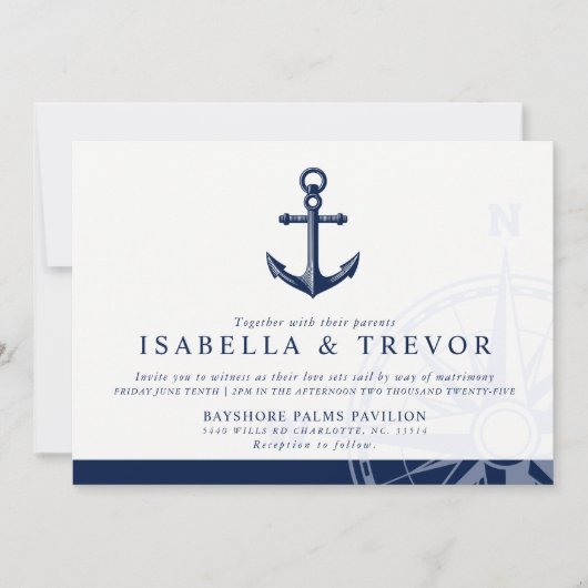 テーマ航海のの |ヴィンテージ結婚いかり 招待状 (正面)