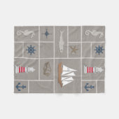 テーマ航海のイラストレーション フリースブランケット (正面(横))