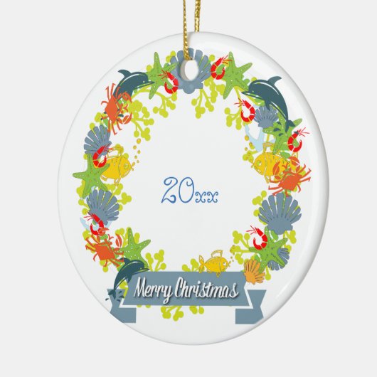 テーマ航海のクリスマスリースオーナメント – 沿岸 セラミックオーナメント (左)