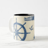 テーマ航海のセラミックマグカップいかり、ヘルム、および ツートーンマグカップ (正面左)