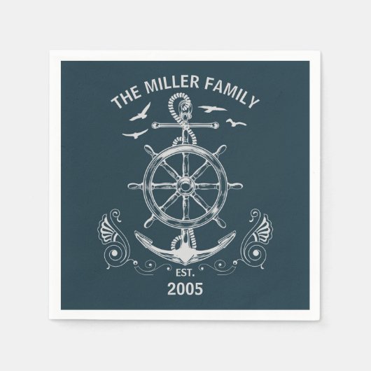 テーマ航海のデザインと海風景 スタンダードカクテルナプキン (正面)