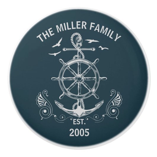 テーマ航海のデザインと海風景 セラミックノブ (正面)