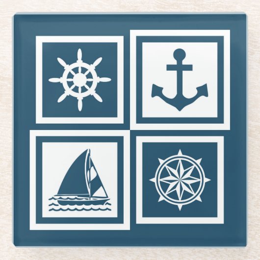 テーマ航海のデザイン ガラスコースター (正面)