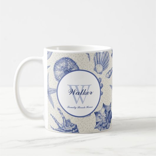 テーマ航海のブルーシーシェルカスタム コーヒーマグカップ (左)