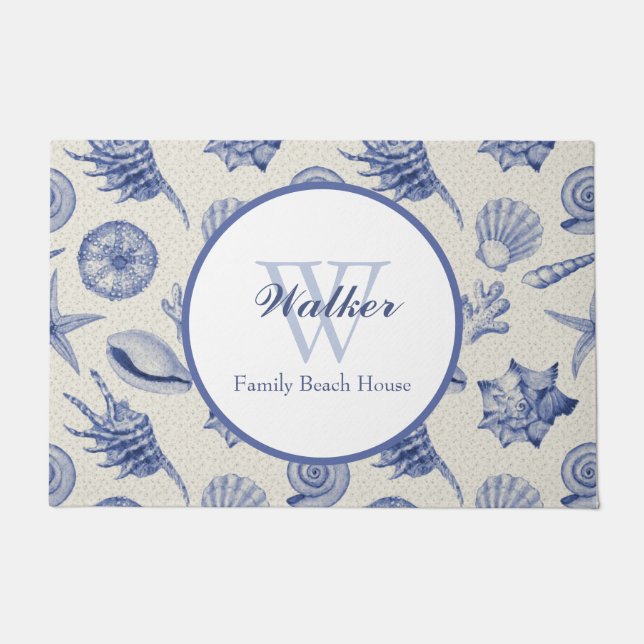 テーマ航海のブルーシーシェルカスタム ドアマット (正面)