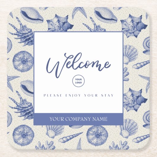 テーマ航海のブルーシーシェルスクエア紙コースター スクエアペーパーコースター (正面)