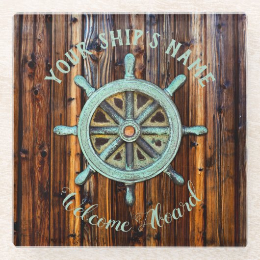 テーマ航海のブロンズのキャプテンホイール ガラスコースター (正面)