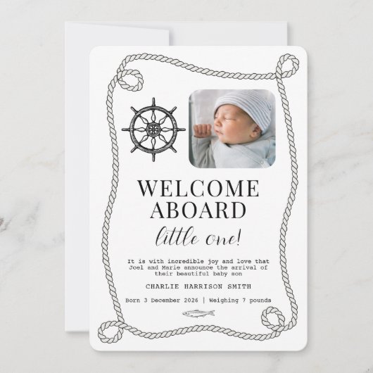 テーマ航海のベビー誕生発表カード (正面)