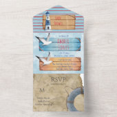 テーマ航海のボーイ赤ちゃんシャワー オールインワン招待状 (内側)