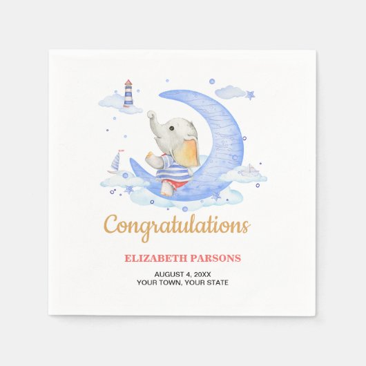 テーマ航海のボーイ赤ちゃんシャワー スタンダードカクテルナプキン (正面)