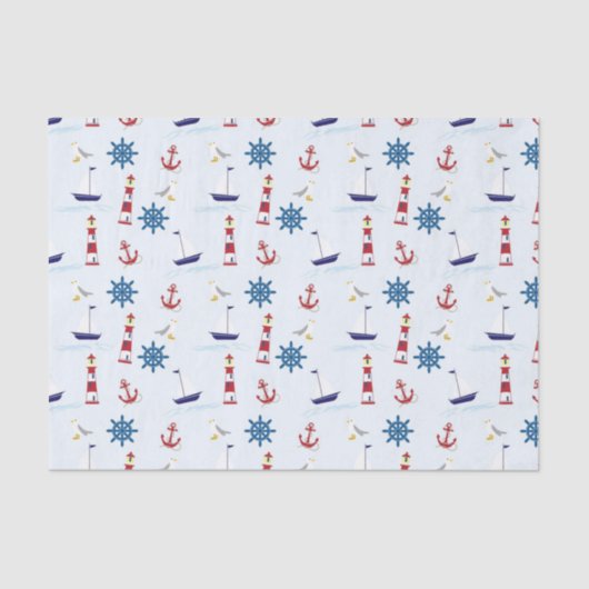 テーマ航海のボート、いかり、ライトハウスブルー 薄葉紙 (正面)