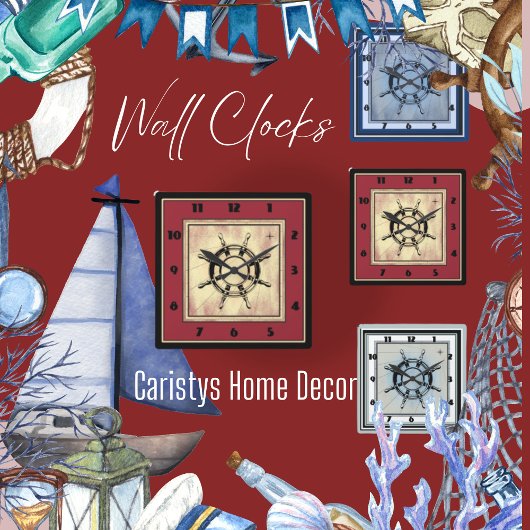 テーマ航海のレッド スクエア壁時計