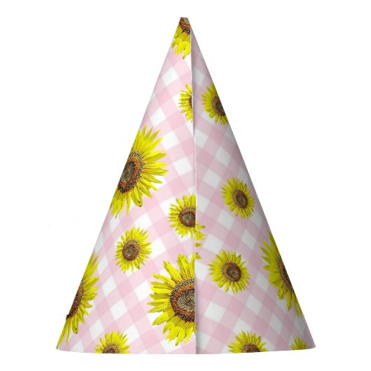 テーマ誕生会の帽子のピンクのギンガムのヒマワリ パーティーハット (裏面)