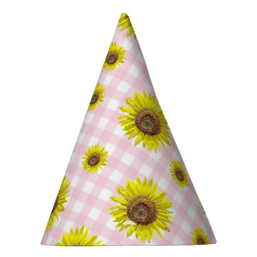 テーマ誕生会の帽子のピンクのギンガムのヒマワリ パーティーハット (右)