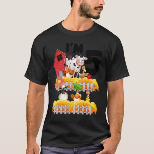 テーマ農園動物5誕生日私は5歳の点灯 Tシャツ (正面)