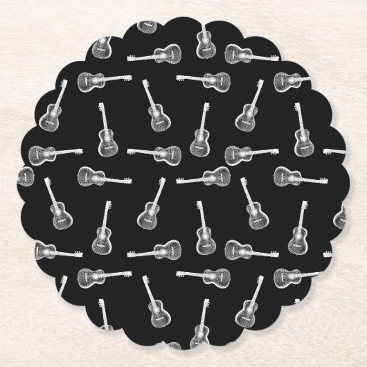 テーマ黒く及び白いアコースティックギターのデザイン音楽 ペーパーコースター (正面)