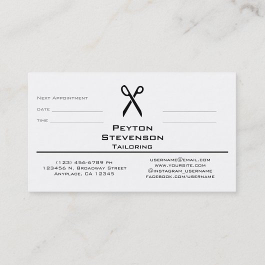 テーラーまたは服飾メーカー 予約カード (裏面)