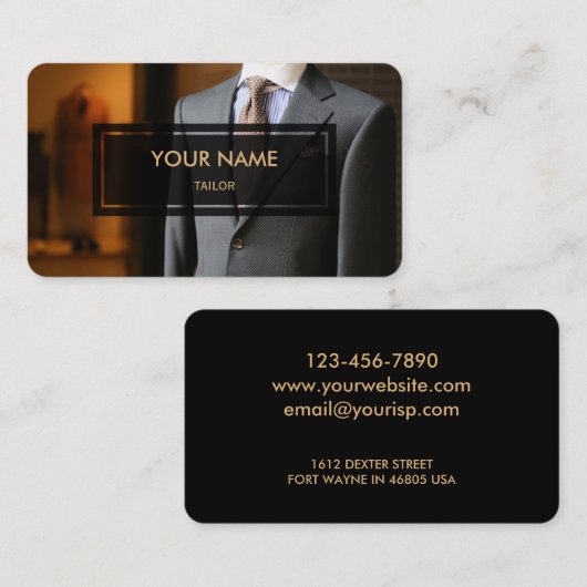 テーラー(上にあられるエレガントな写真) 名刺 (正面/裏面)